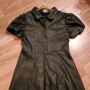 Zara Black faux leather shirt dress